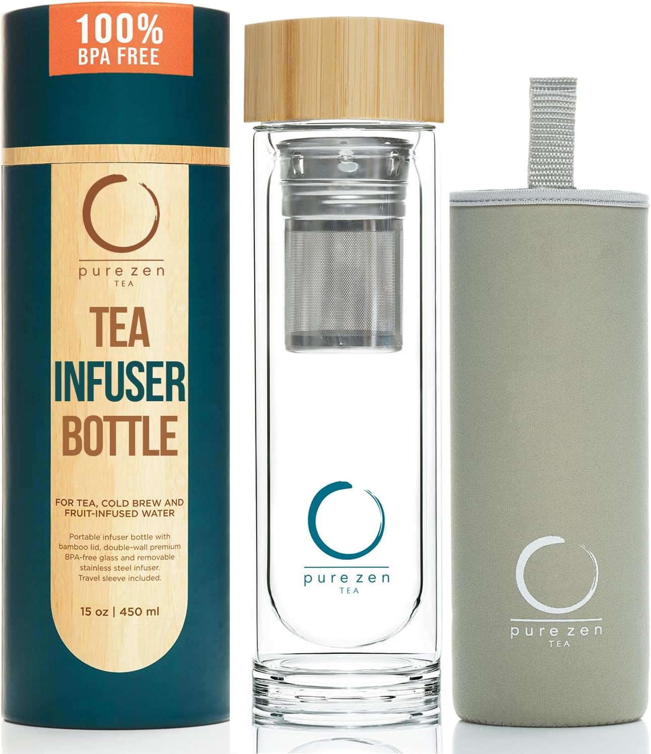🍵 Pure Zen Glass Tea Infuser Bottle (15 oz)